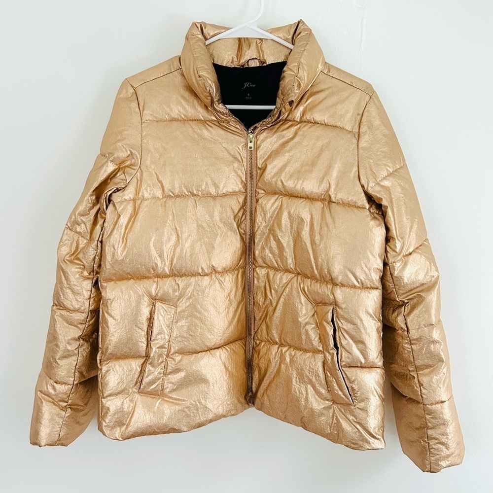 J. Crew Rose Gold Metallic Puffer Coat with Quilted Mock Neck - Picture 2 of 7